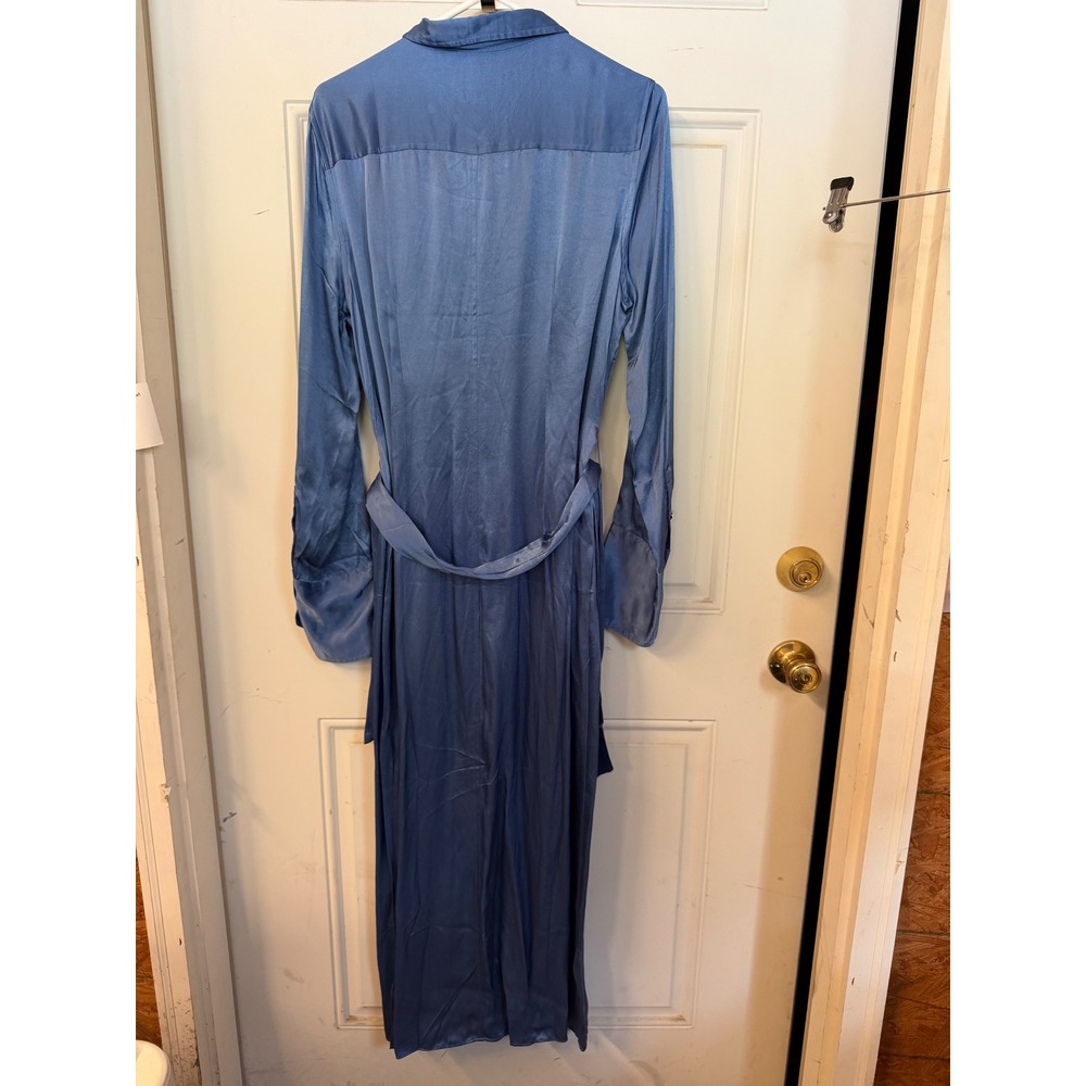 J.Crew Luster Crepe Midi Shirtdress Delphinium Blue Gold Button BU107 Womens 12 - Picture 4 of 9